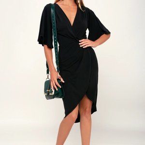 Dulcet Washed Black Surplice Midi Dress